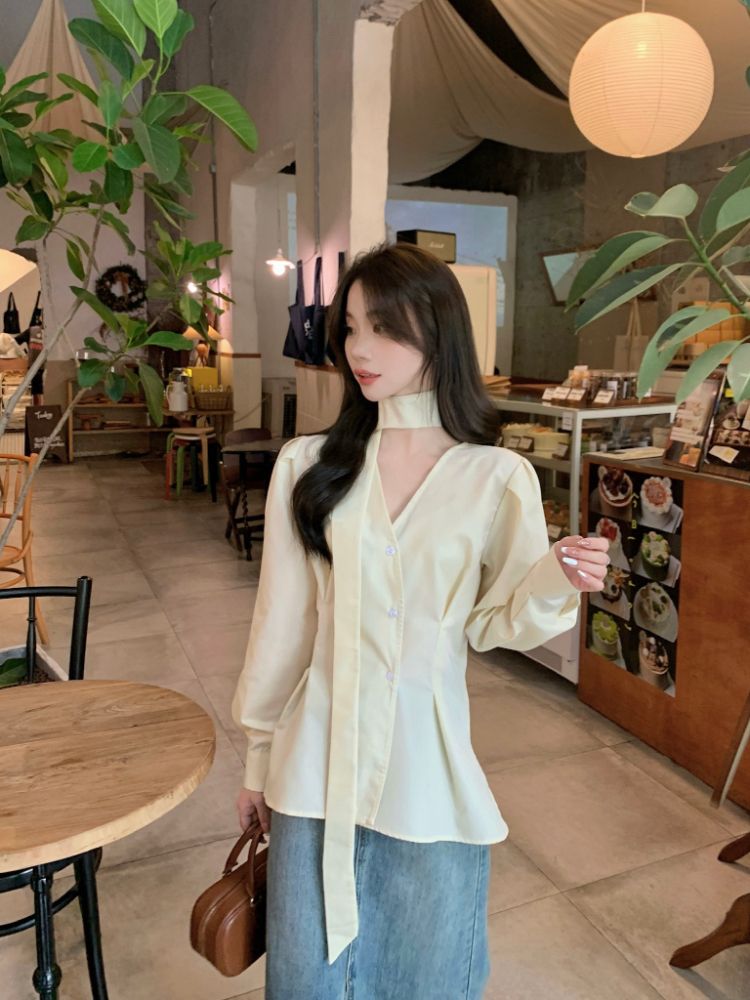 Long sleeve chouzhe Korean style tops irregular pure shirt