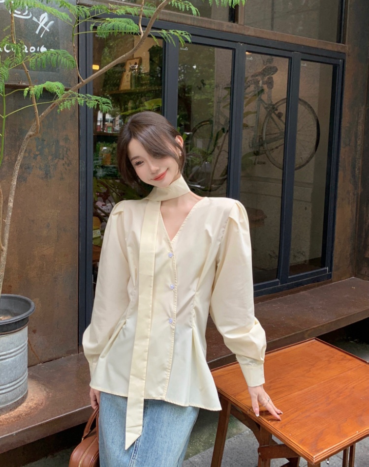 Long sleeve chouzhe Korean style tops irregular pure shirt