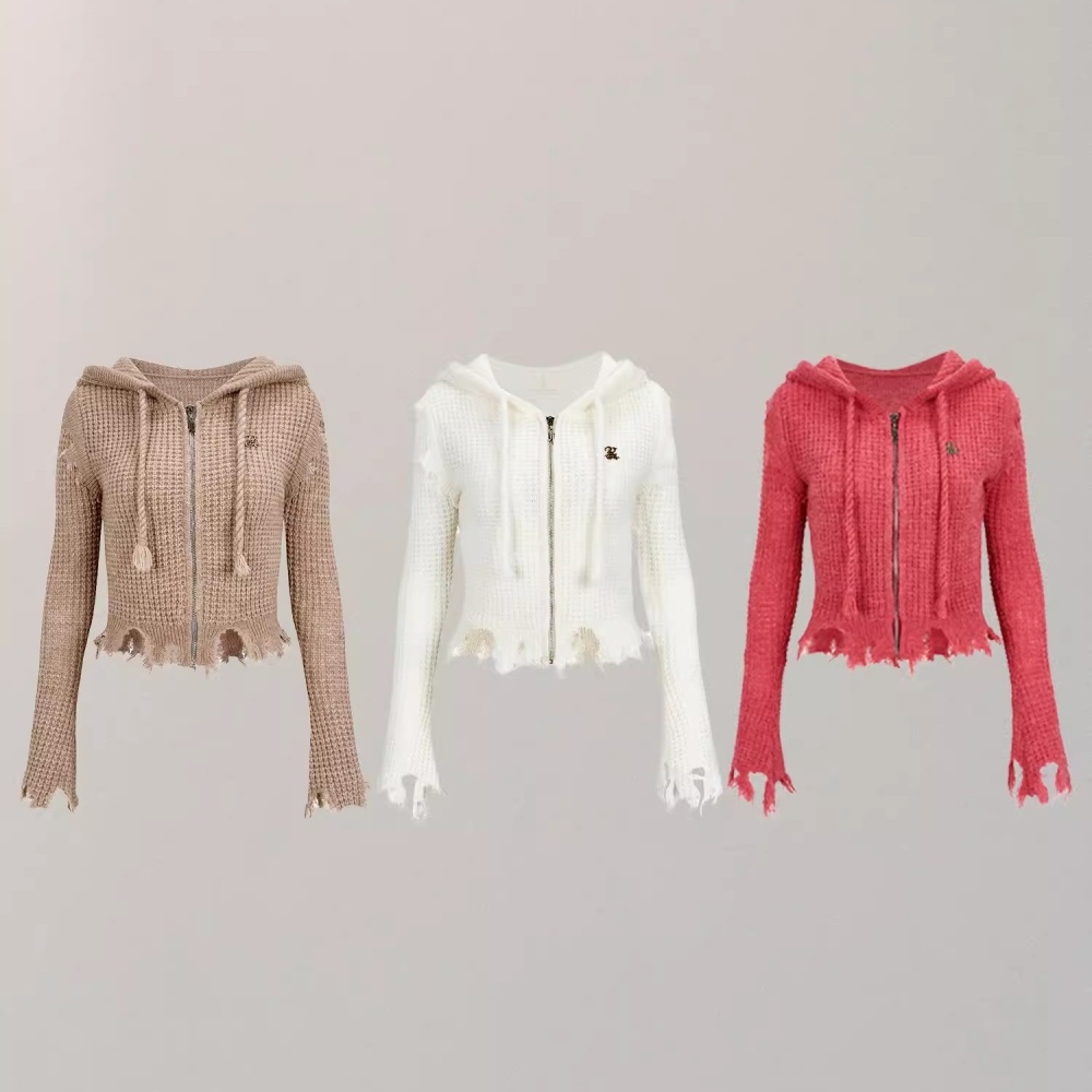 Short European style tops hooded cardigan for women