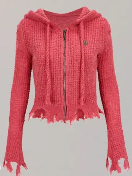 Short European style tops hooded cardigan for women