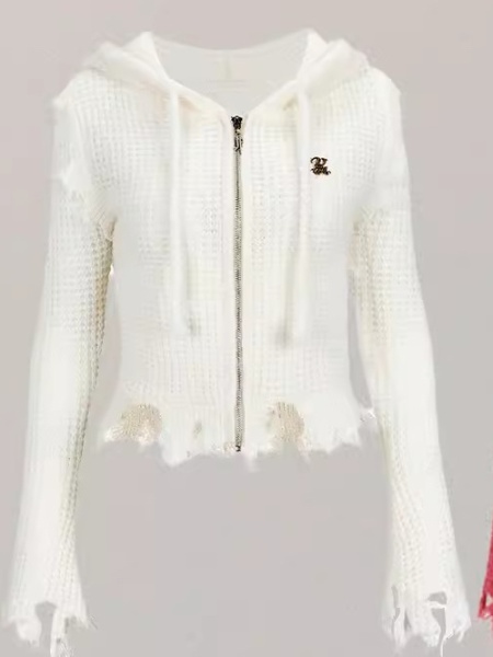 Short European style tops hooded cardigan for women