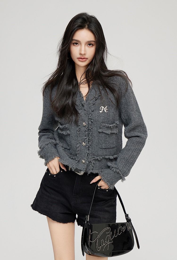 Long sleeve V-neck cardigan chanelstyle autumn tops