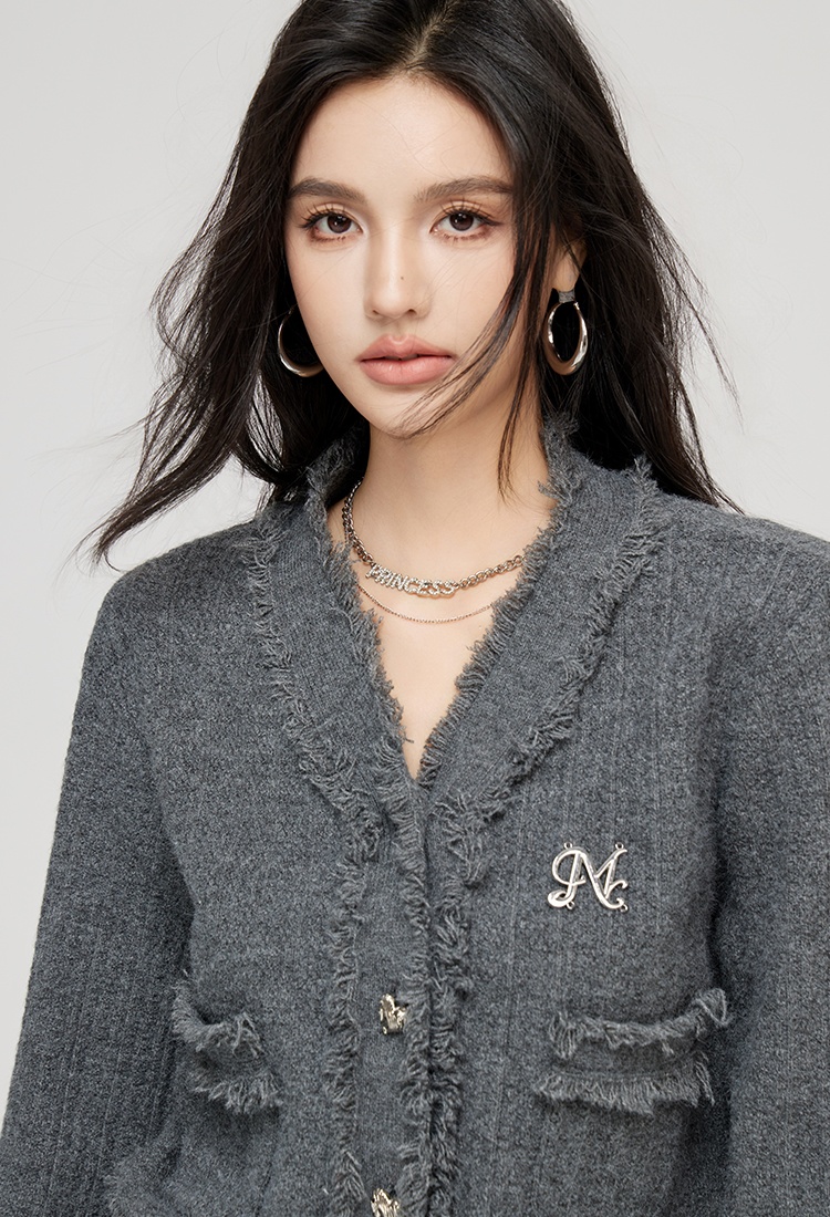 Long sleeve V-neck cardigan chanelstyle autumn tops