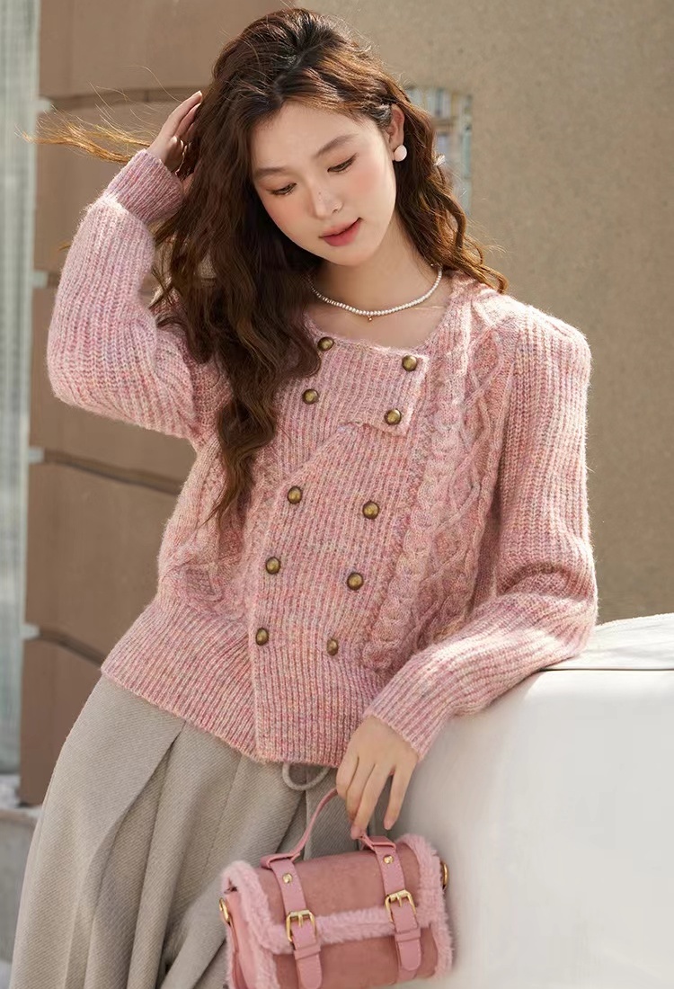 Autumn and winter knitted sweater round neck tops for women