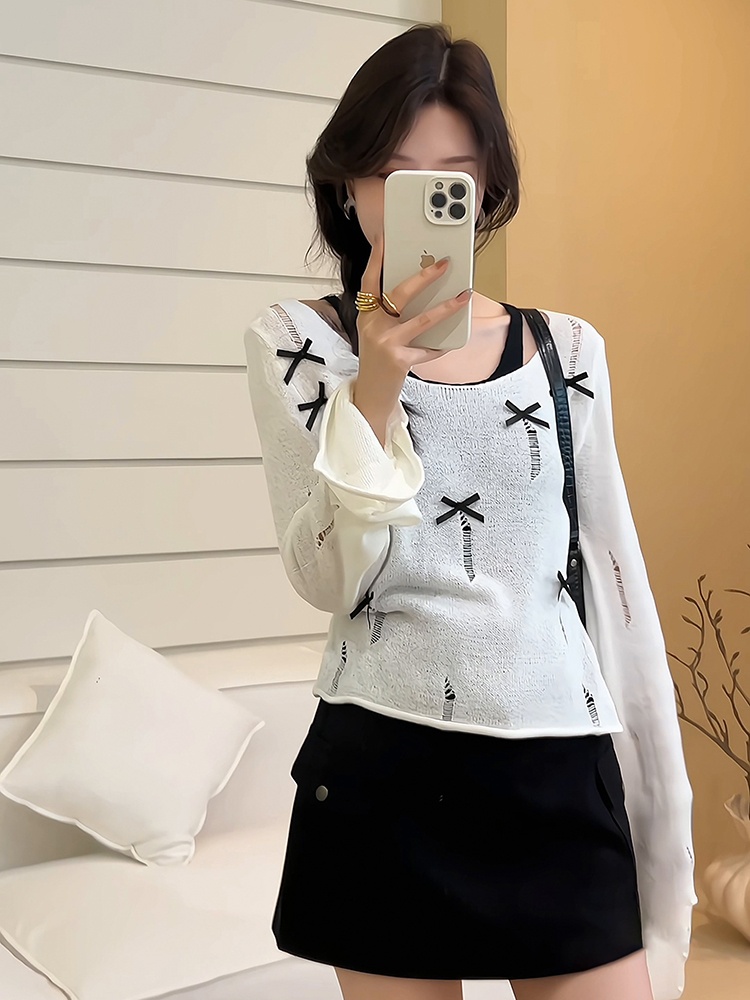 Bow sweet worn sweater Korean style sling vest for women