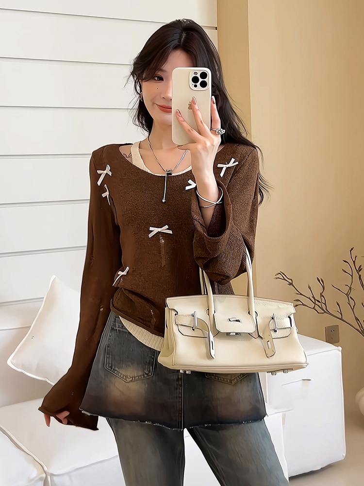 Bow sweet worn sweater Korean style sling vest for women