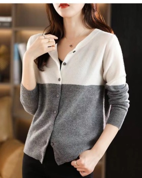 Wool round neck loose coat show thin cashmere tops for women