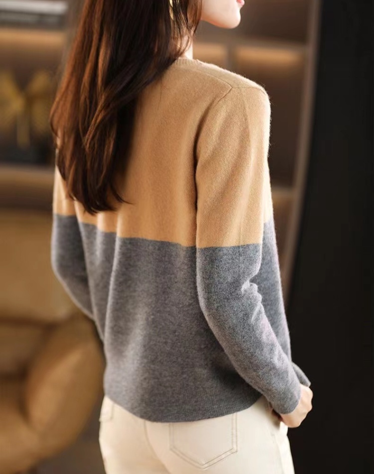 Wool round neck loose coat show thin cashmere tops for women