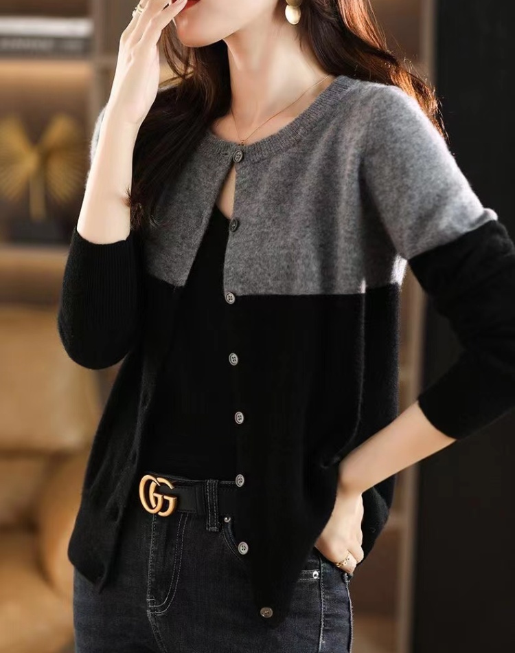 Wool round neck loose coat show thin cashmere tops for women