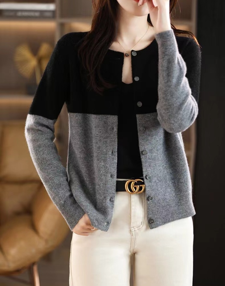 Wool round neck loose coat show thin cashmere tops for women