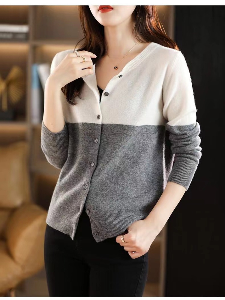 Wool round neck loose coat show thin cashmere tops for women