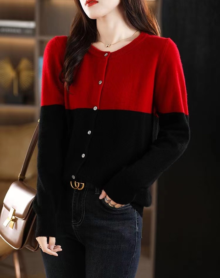 Wool round neck loose coat show thin cashmere tops for women