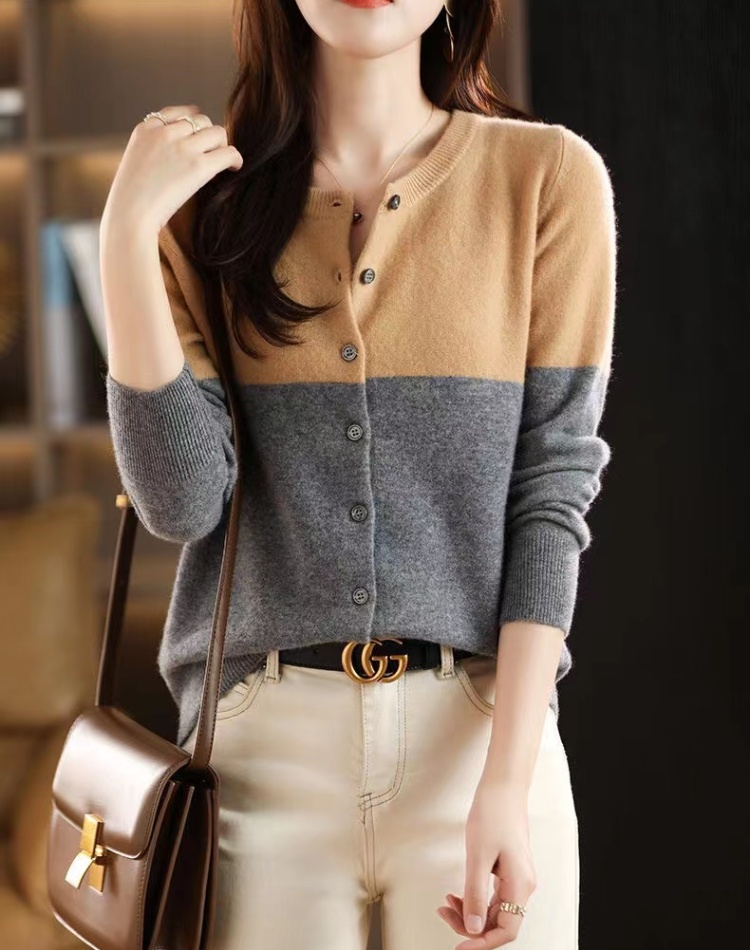 Wool round neck loose coat show thin cashmere tops for women