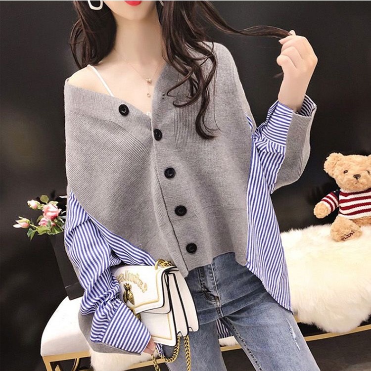 Show young loose shirt knitted coat for women