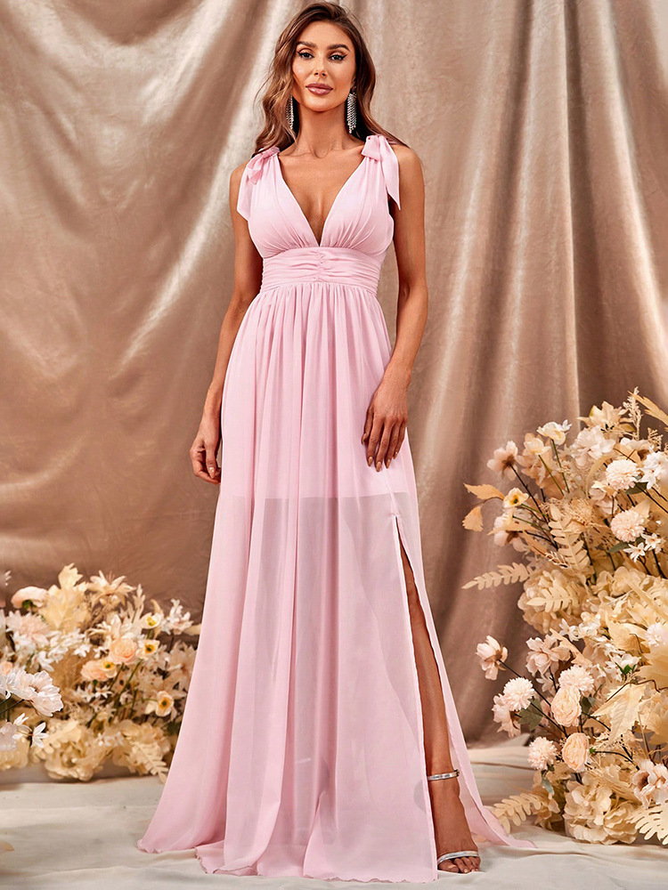 Sweet European style evening dress high slit dress