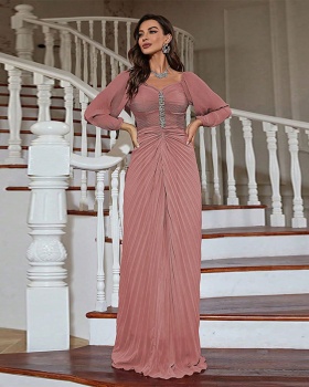 Pink temperament evening dress chiffon long dress