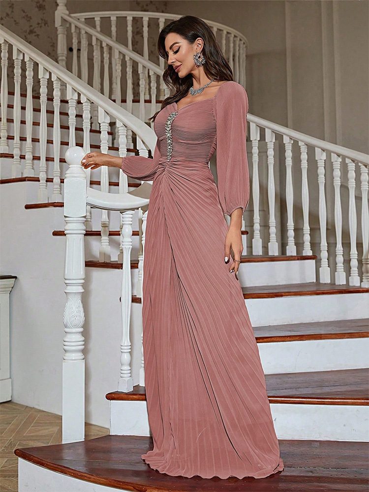 Pink temperament evening dress chiffon long dress