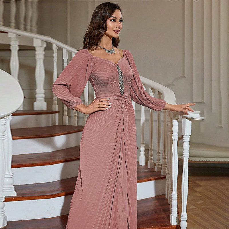 Pink temperament evening dress chiffon long dress