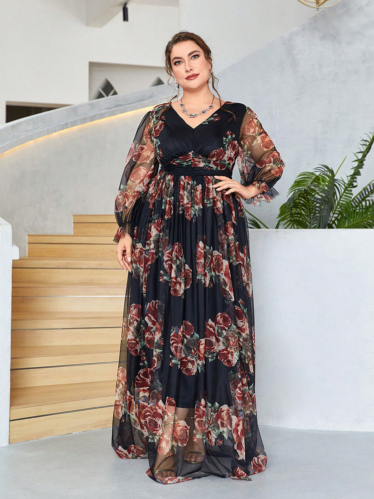 Large yard autumn Bohemian style V-neck dress for women