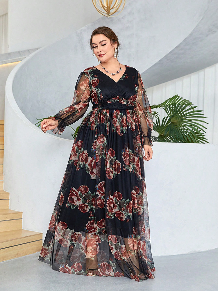 Large yard autumn Bohemian style V-neck dress for women