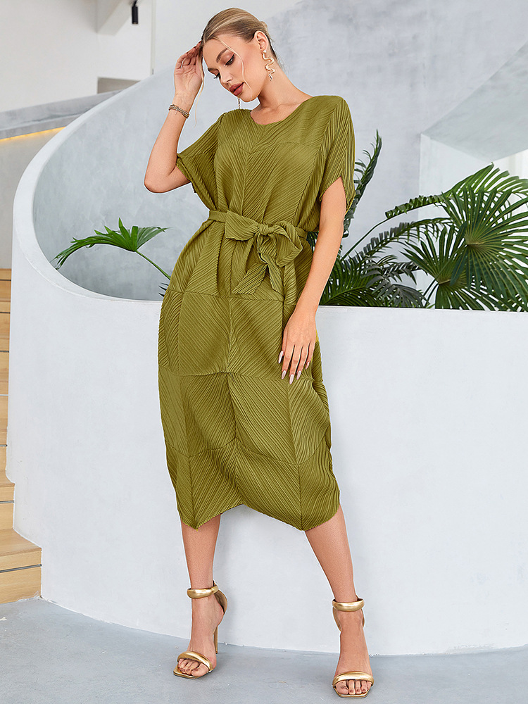 Splice Casual pure cinch cozy European style round neck dress