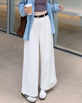 Washed high waist wide leg pants slim long pants