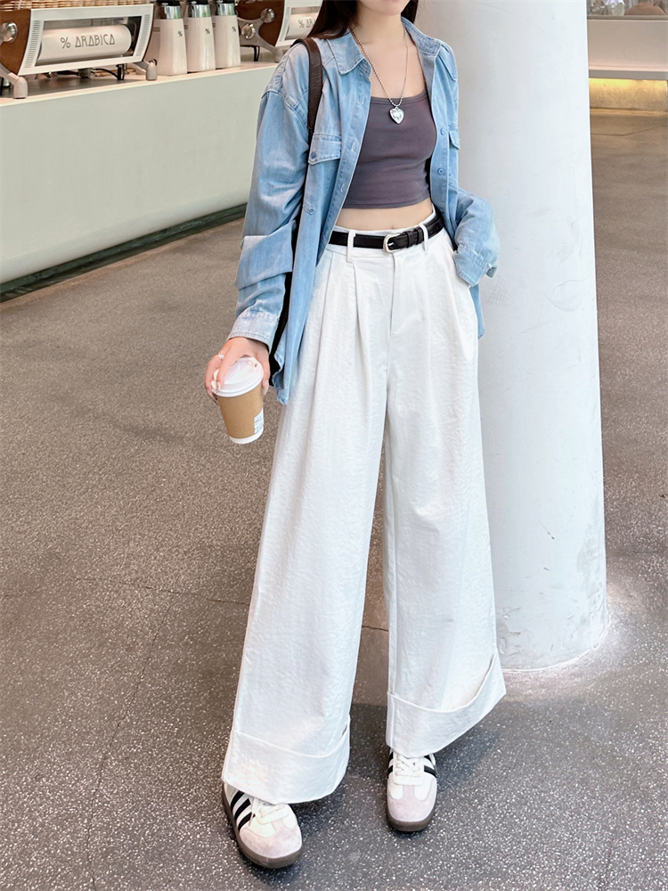 Washed high waist wide leg pants slim long pants