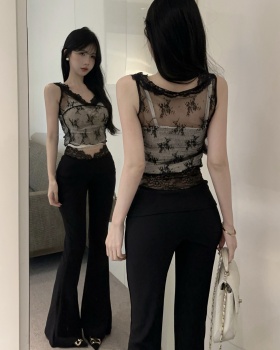 Lace long pants sling vest 3pcs set for women