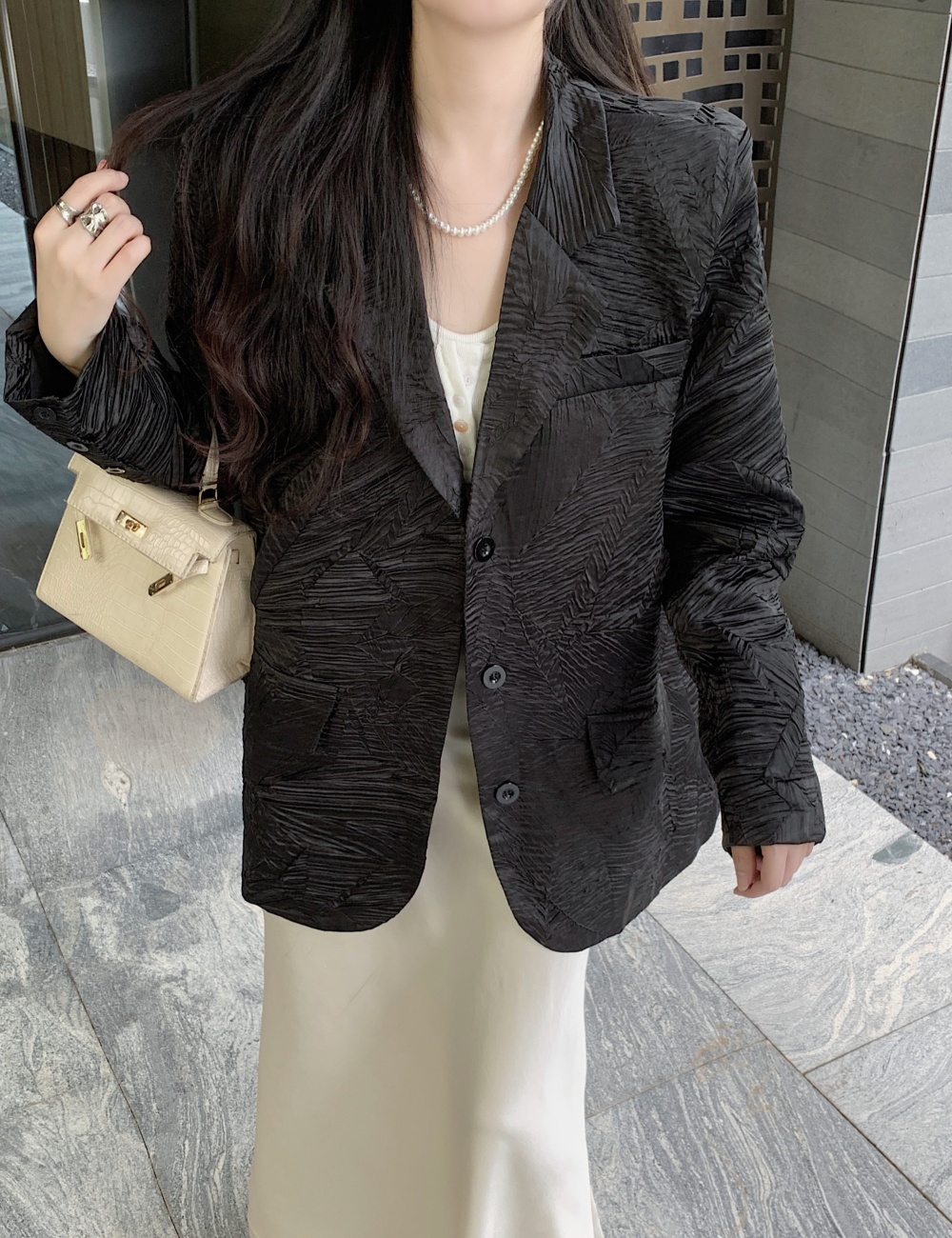 Fashion long sleeve business suit long twill coat for women