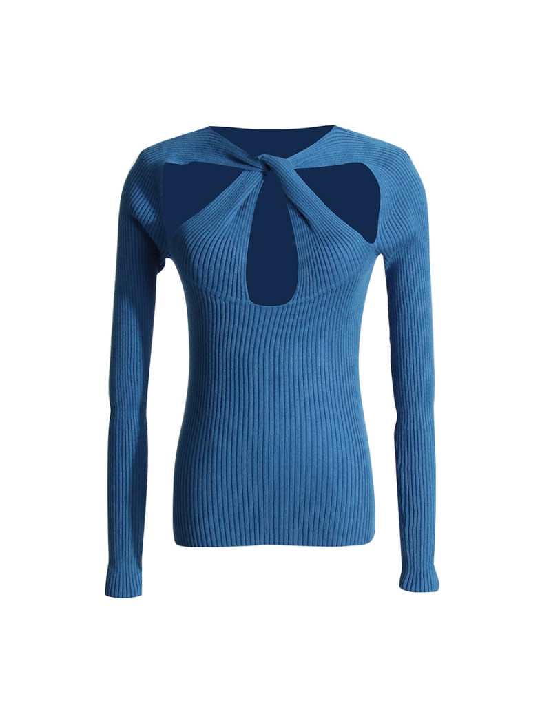 Hollow simple pure sweater Casual slim tops for women