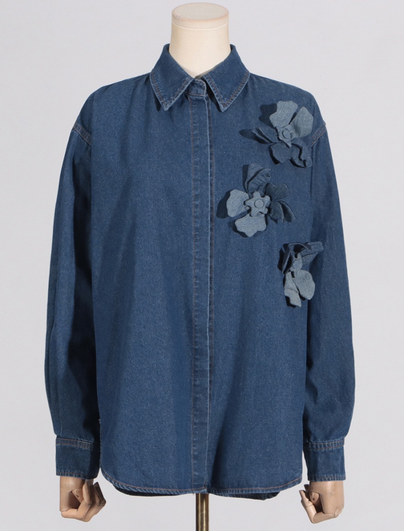 Slim flowers France style shirt autumn pure tops