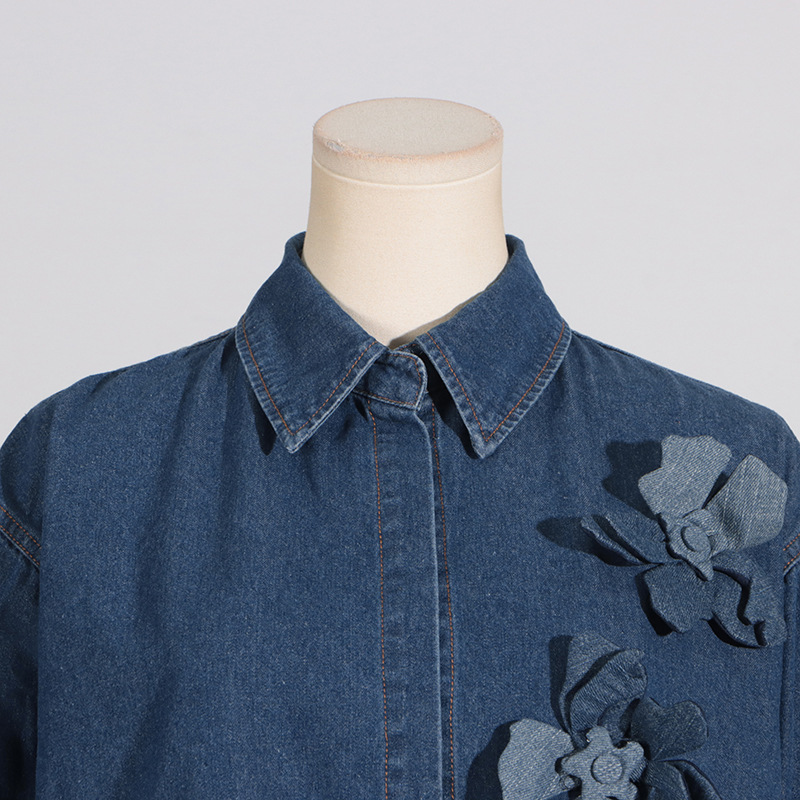 Slim flowers France style shirt autumn pure tops