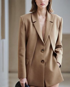 Splice long sleeve business suit fashion coat for women