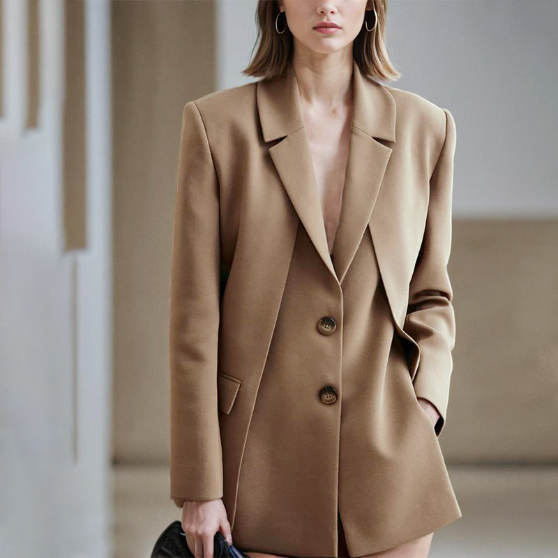 Splice long sleeve business suit fashion coat for women