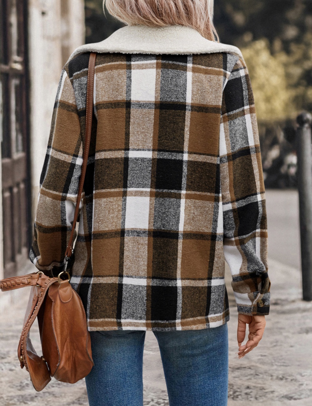 Autumn and winter sueding coat plaid woolen coat for women