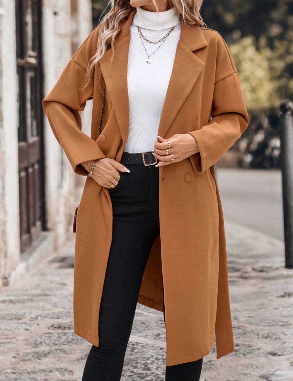 Woolen lengthen European style frenum coat for women