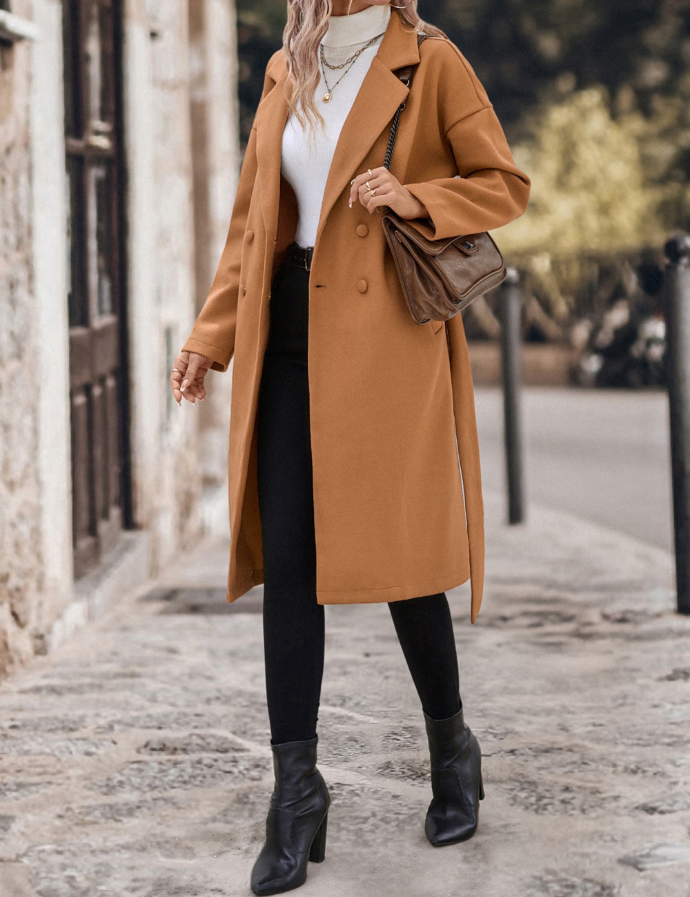 Woolen lengthen European style frenum coat for women