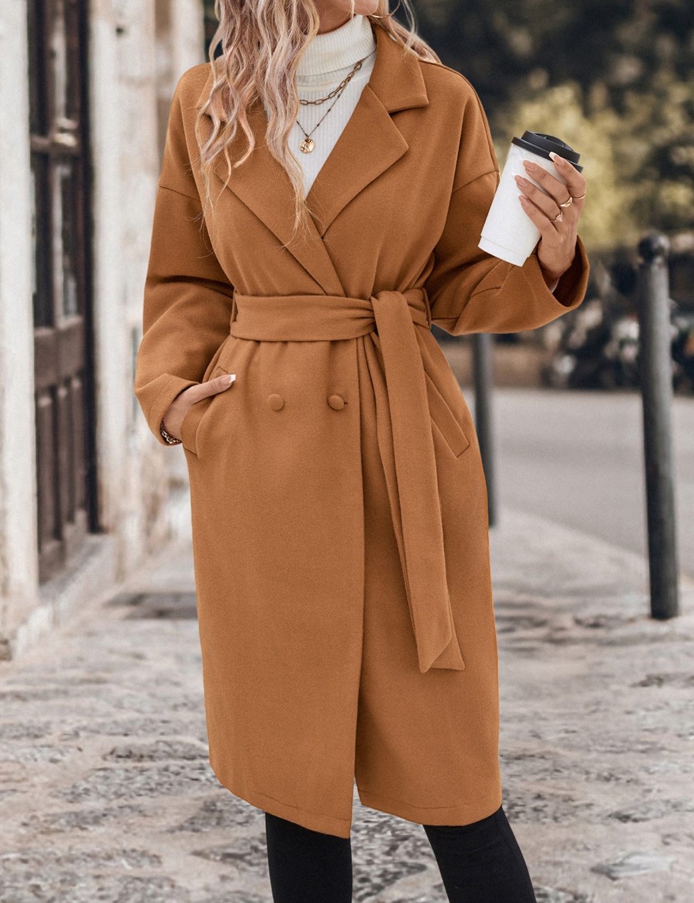 Woolen lengthen European style frenum coat for women