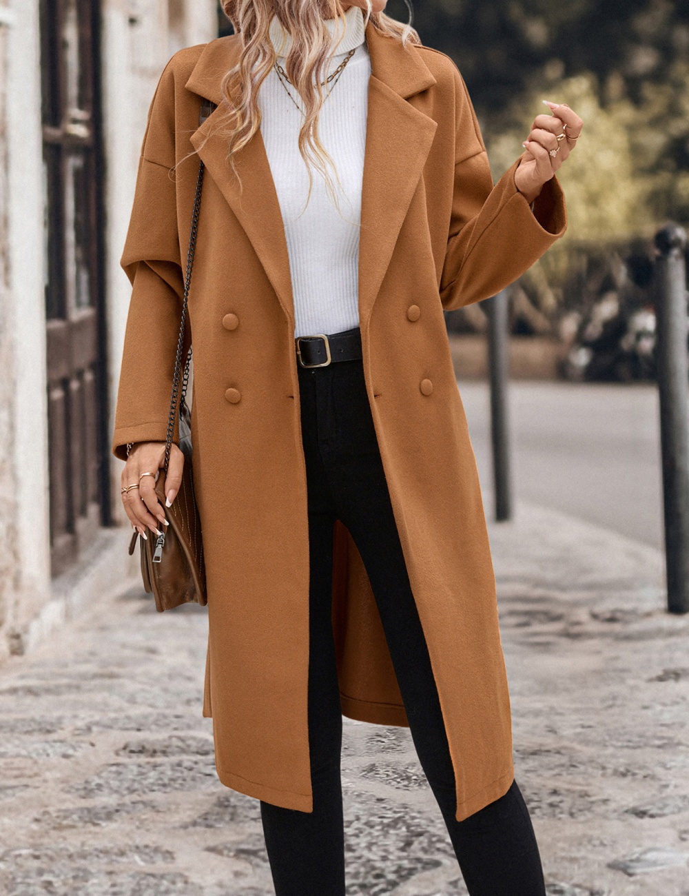 Woolen lengthen European style frenum coat for women