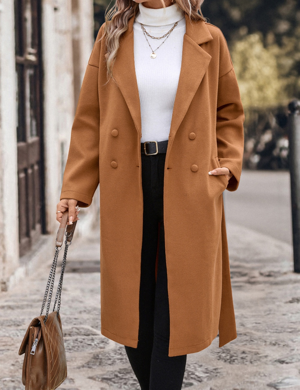 Woolen lengthen European style frenum coat for women