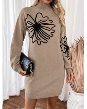 Flower European style flowers autumn and winter sweater dress