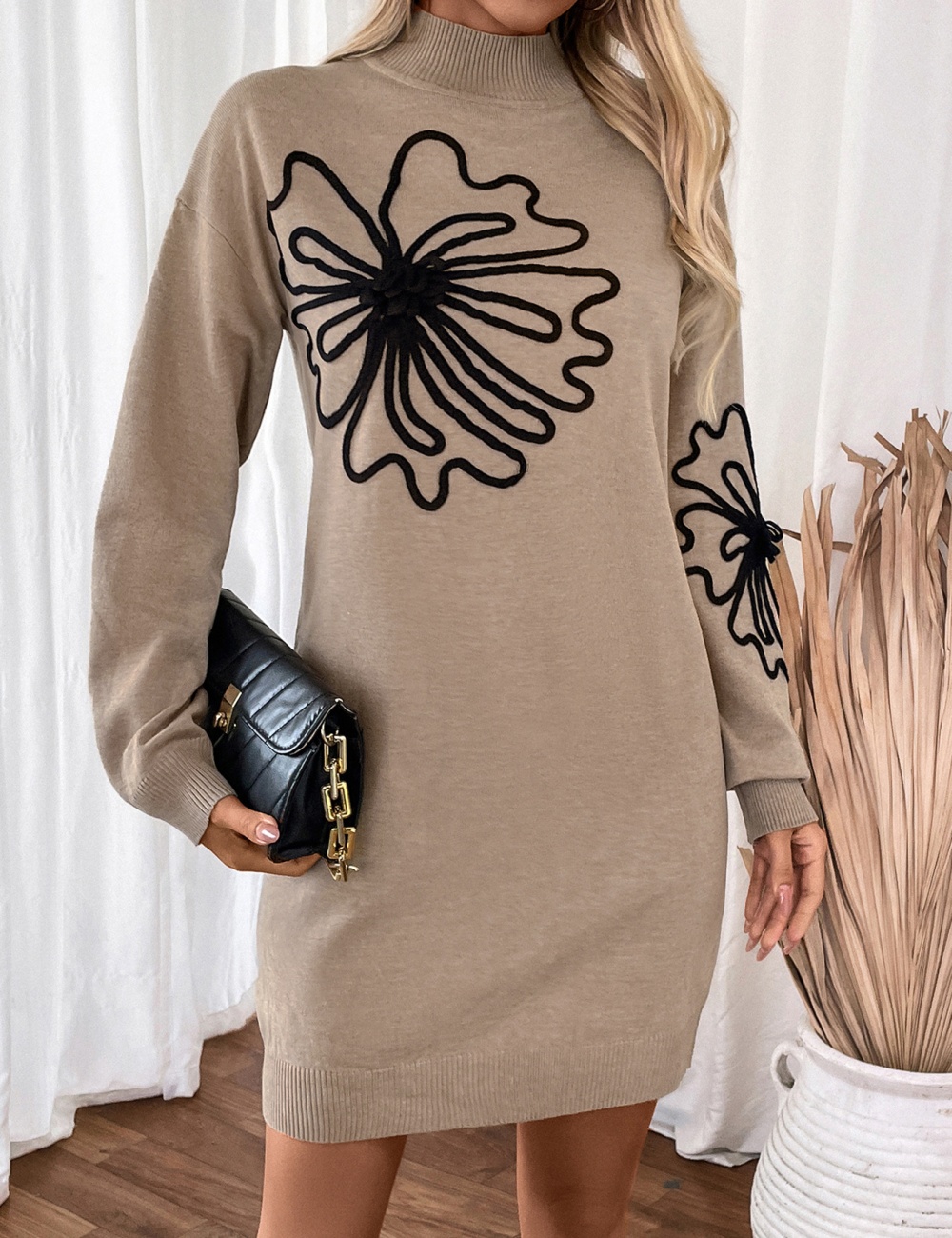 Flower European style flowers autumn and winter sweater dress