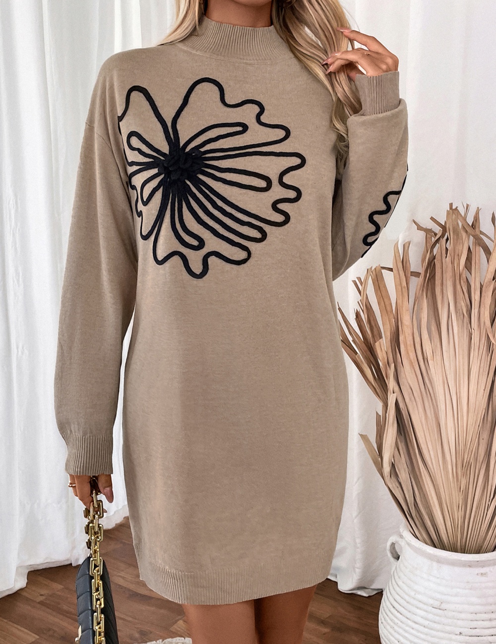 Flower European style flowers autumn and winter sweater dress