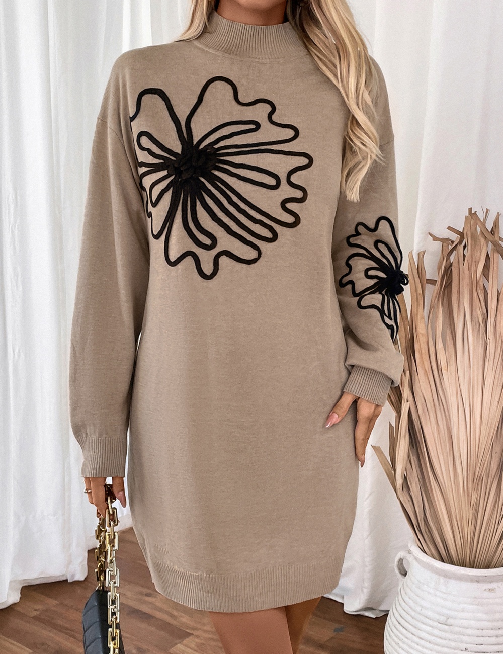 Flower European style flowers autumn and winter sweater dress