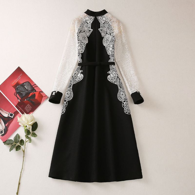 V-neck autumn long sleeve rhinestone buckle dress for women