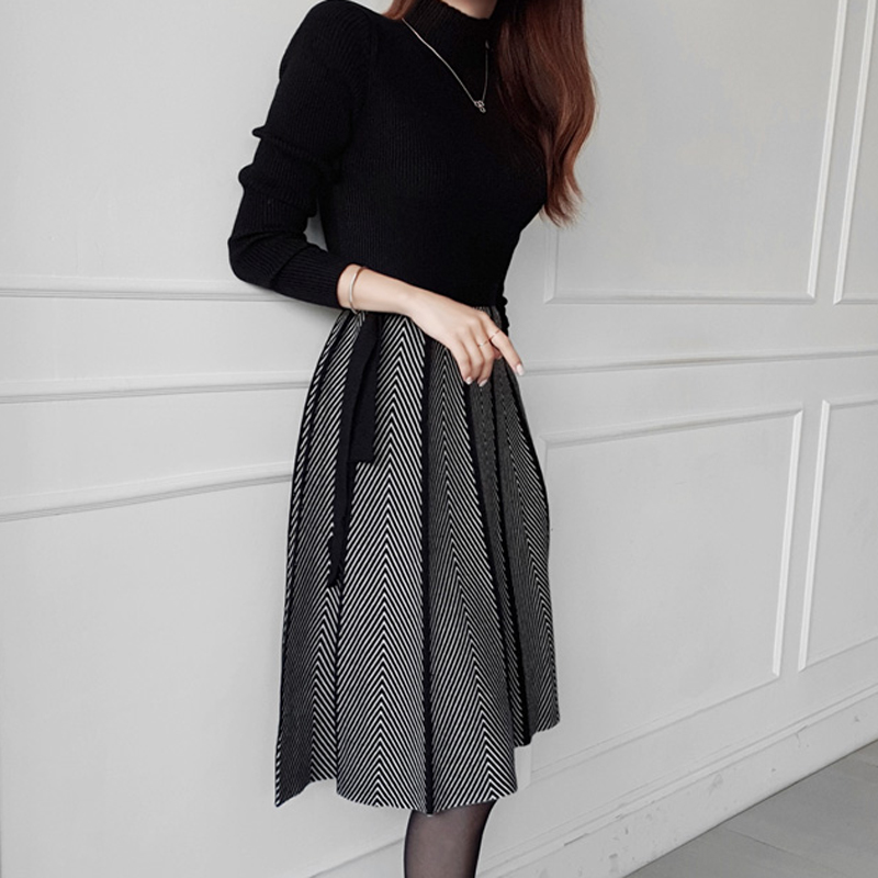 Big skirt temperament dress splice sweater for women