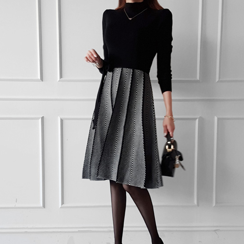 Big skirt temperament dress splice sweater for women