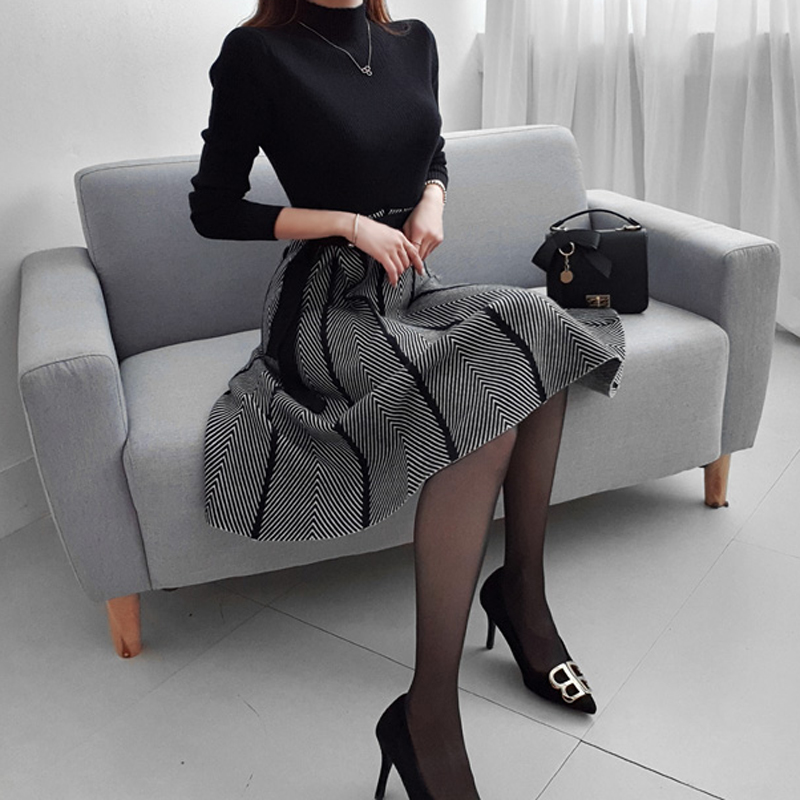 Big skirt temperament dress splice sweater for women