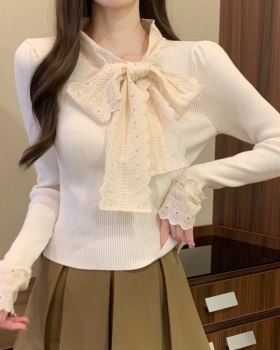 Short lace sweater slim splice bottoming shirt for women