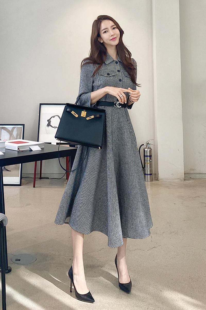 Breasted pinched waist Casual elegant dress